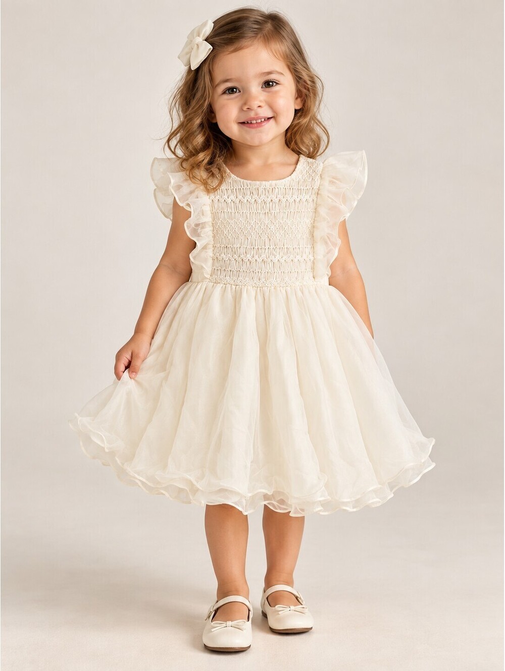 Polo Ralph Lauren Girls 2T Ivory 100% Silk Smocked Ruffle Formal Dress